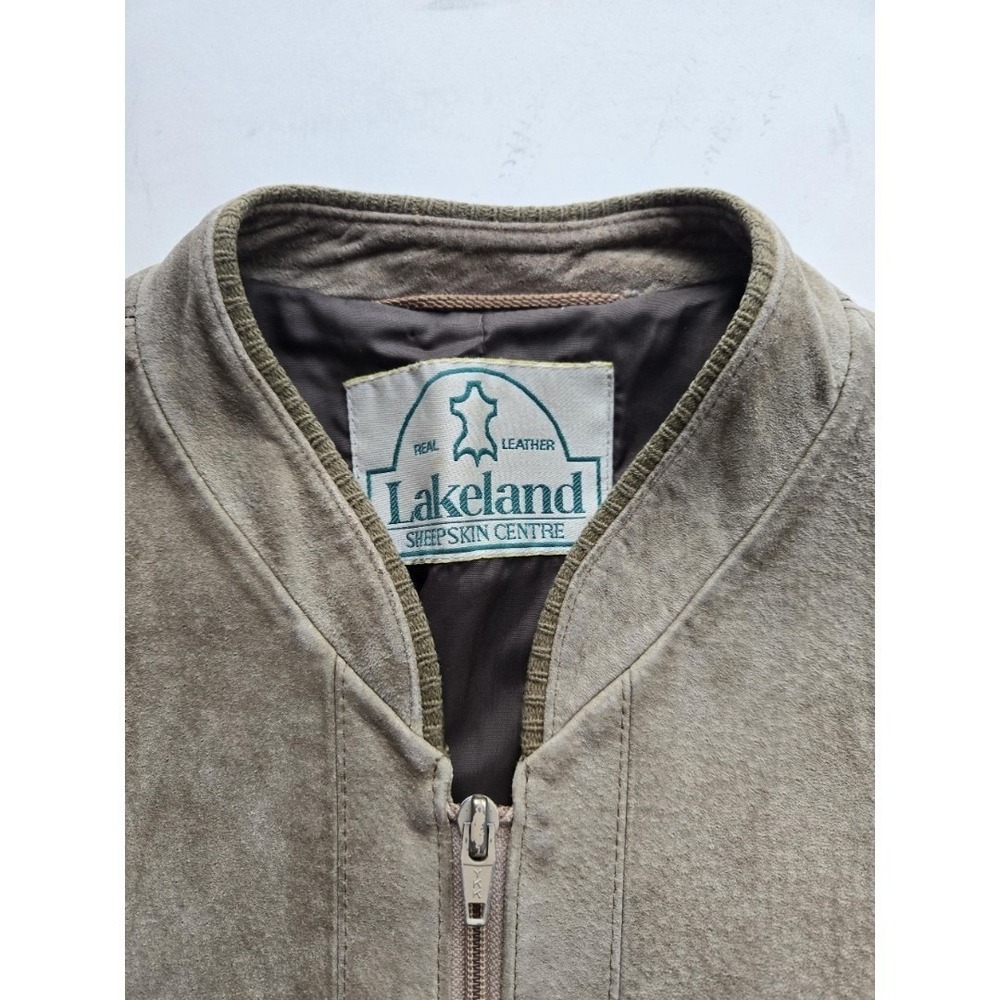Vintage Beige Suede Bomber Jacket Knit Wool Waist Fall Winter Lakeland Leather - Picture 5 of 12